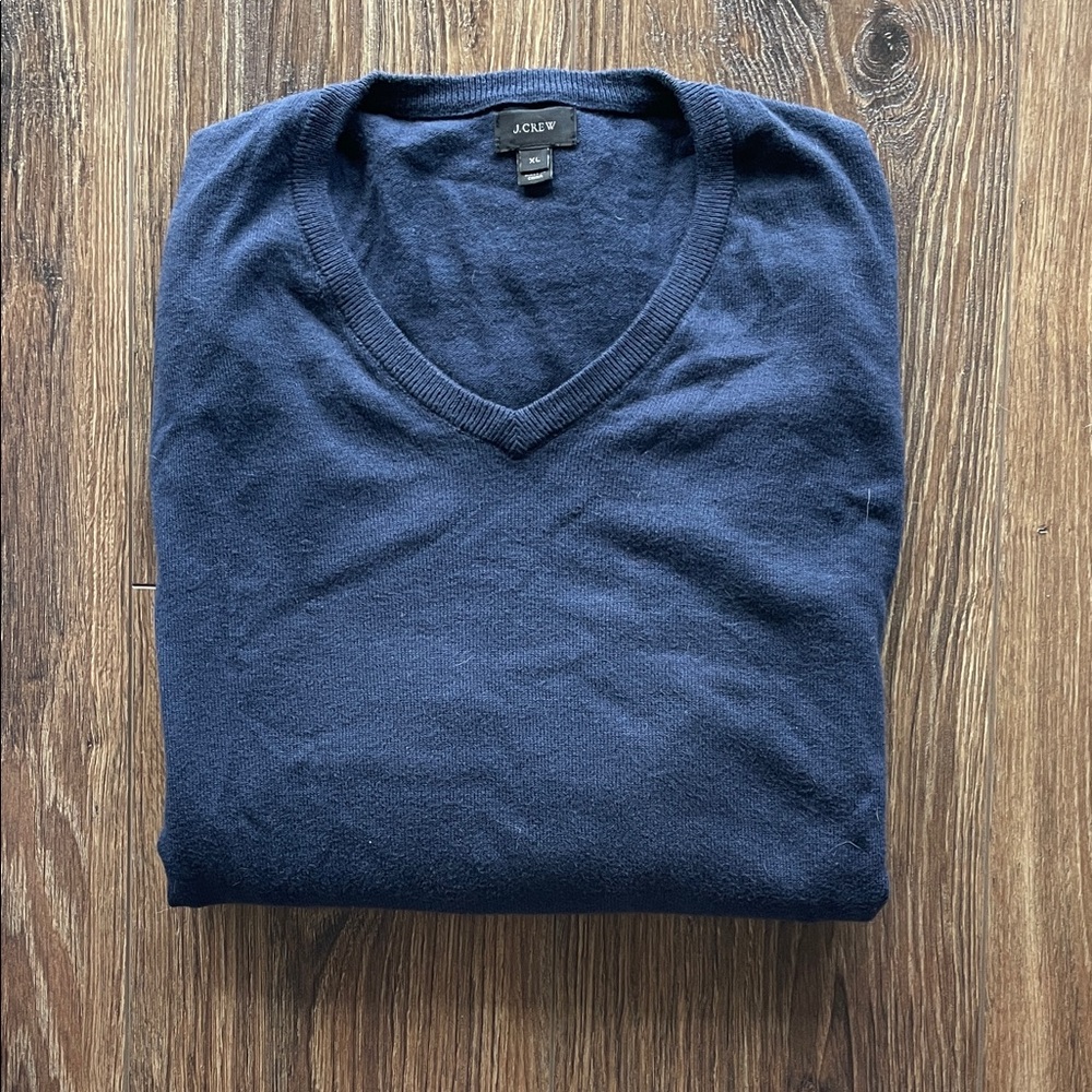 J. Crew Men's Deep Blue V-Neck Sweater